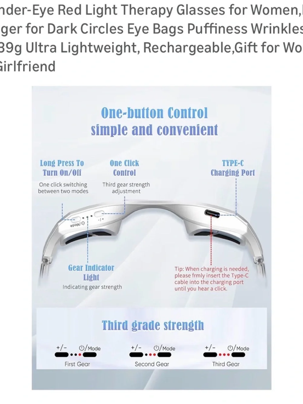 NWT White Red-Light Under-Eye Therapy Glasses – Rechargeable Eye Care